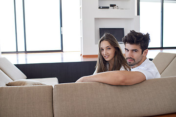 Image showing happy young romantic couple have fun arelax  relax at home