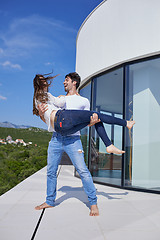 Image showing happy young romantic couple have fun arelax  relax at home