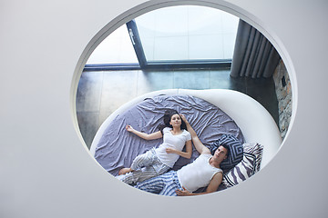 Image showing couple relax and have fun in bed