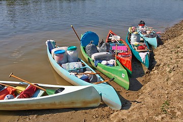 Image showing Canoes on the Riverside