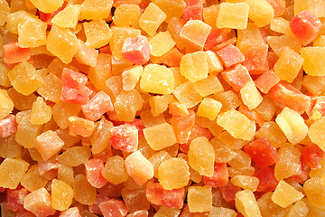 Image showing Dried pineapple and papaya pieces background