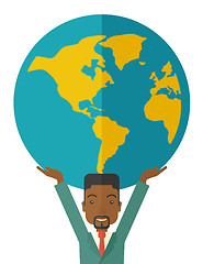 Image showing Black Businessman carrying big globe.