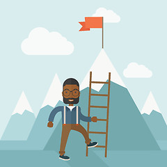 Image showing African man holding a ladder, step for success.