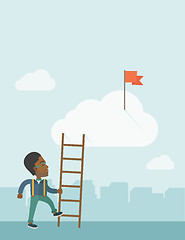 Image showing African man with career ladder.
