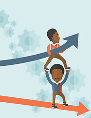 Image showing Two black guy in two arrows going up and down. 