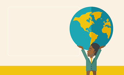 Image showing Black Businessman carrying big globe.