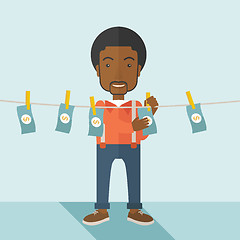 Image showing Black buisnessman hang his money.