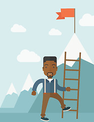 Image showing African man holding a ladder, step for success.