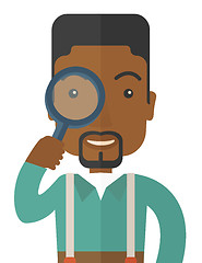 Image showing Black man with magnifying glass.