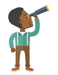 Image showing Black guy with telescope to see something up in the sky.