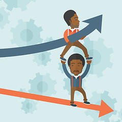 Image showing Two black guy in two arrows going up and down. 