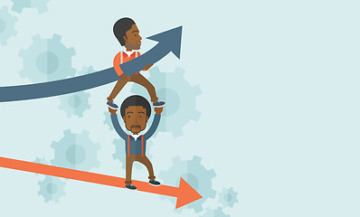 Image showing Two black guy in two arrows going up and down. 