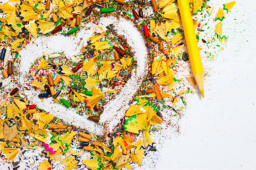 Image showing heart, yellow pencil and wood shavings