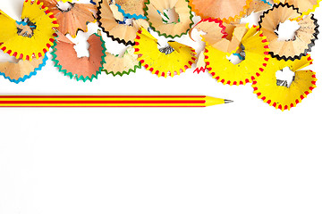 Image showing striped pencil and shavings with copy space