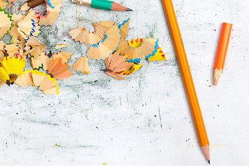 Image showing colored pencils and shavings