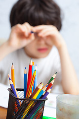 Image showing colored pencils to draw in a holder