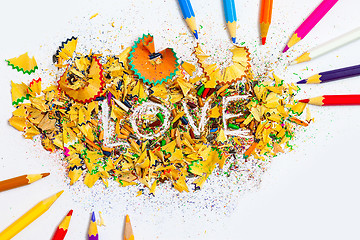 Image showing The word LOVE on the background from pencil shavings