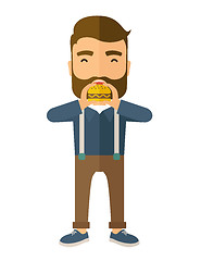 Image showing Man happy eating hamburger.