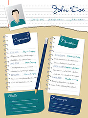 Image showing Cool new curriculum vitae resume with notepapers and pencil