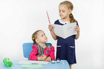 Image showing The teacher looks at the student diary assessment