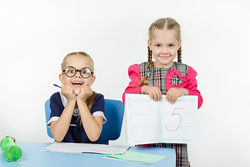 Image showing Happy schoolgirl received five