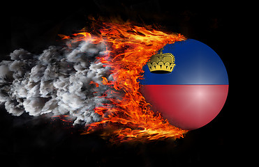 Image showing Flag with a trail of fire and smoke - Liechtenstein