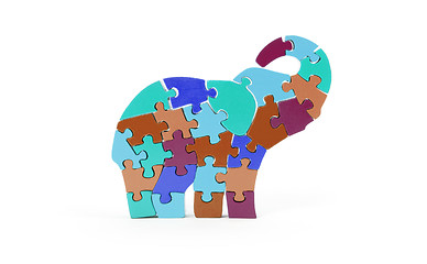 Image showing Colorful puzzle pieces in elephant shape