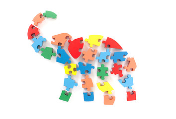 Image showing Colorful puzzle pieces in elephant shape