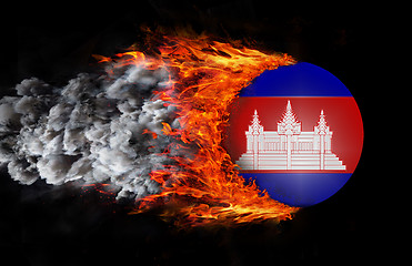 Image showing Flag with a trail of fire and smoke - Cambodia