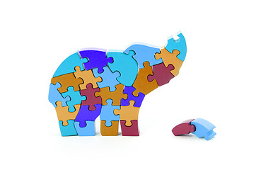 Image showing Colorful puzzle pieces in elephant shape