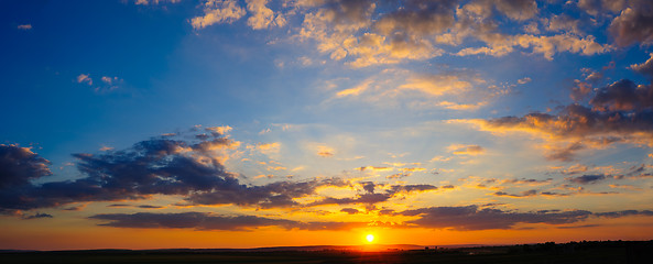 Image showing Super high resolution colorful dramatic sunset panorama