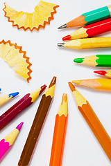 Image showing set of vintage colored pencils with chips