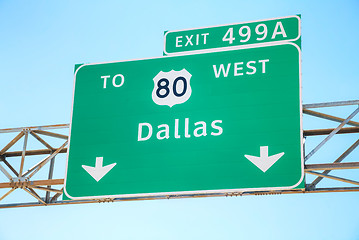 Image showing Road sign with the direction to Dallas