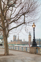 Image showing Overview of London with the Clock tower early in the morning