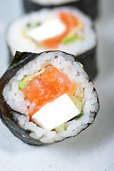 Image showing fresh sushi choice combination assortment selection 