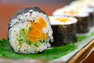 Image showing fresh sushi choice combination assortment selection 