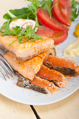 Image showing grilled samon filet with vegetables salad