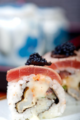 Image showing fresh sushi choice combination assortment selection 