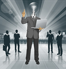 Image showing Vector Lamp Head Business Man Shows Something With Finger