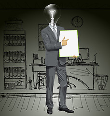 Image showing Vector Lamp Head Businessman With Empty Write Board