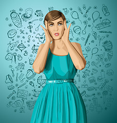 Image showing Vector Surprised Girl in Dress