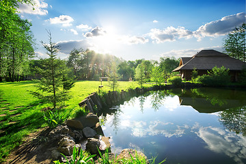 Image showing Bathhouse near lake