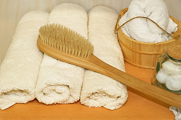 Image showing Towels and bucket
