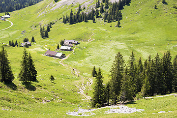 Image showing Landscape with huts Jaegerkamp Bavaria Alps