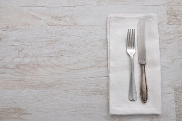 Image showing Old cutlery on cloth