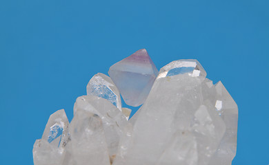 Image showing Fluorite on rock crystal