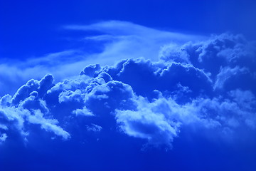 Image showing landscape with sky and beautiful picturesque blue cumulus  clouds