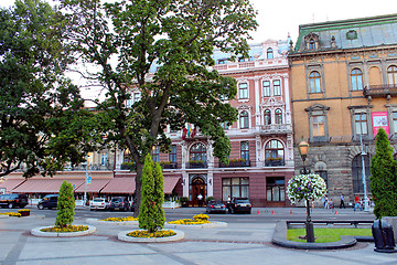 Image showing street in Lviv with cozy caffe 