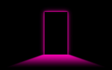 Image showing Black door with bright neonlight at the other side