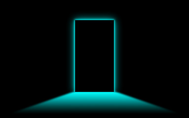 Image showing Black door with bright neonlight at the other side